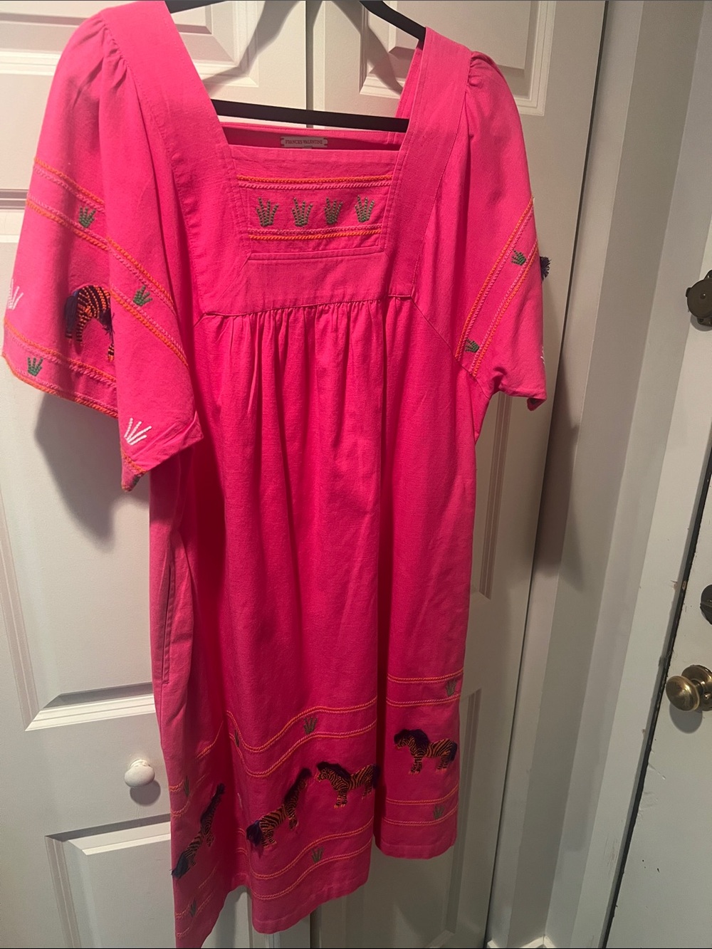 Frances Valentine Hot Pink Embroidered Cotton Dress